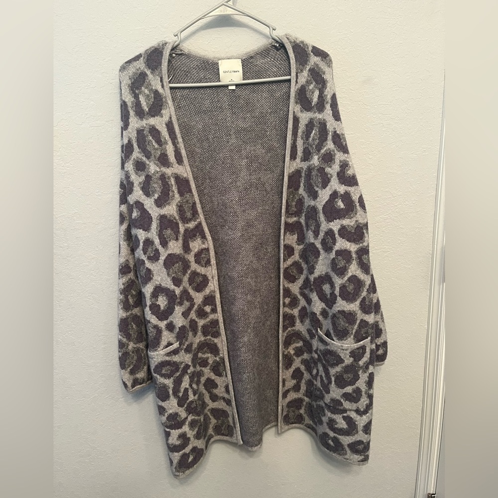 Blue leopard print gentle fawn Cardigan
